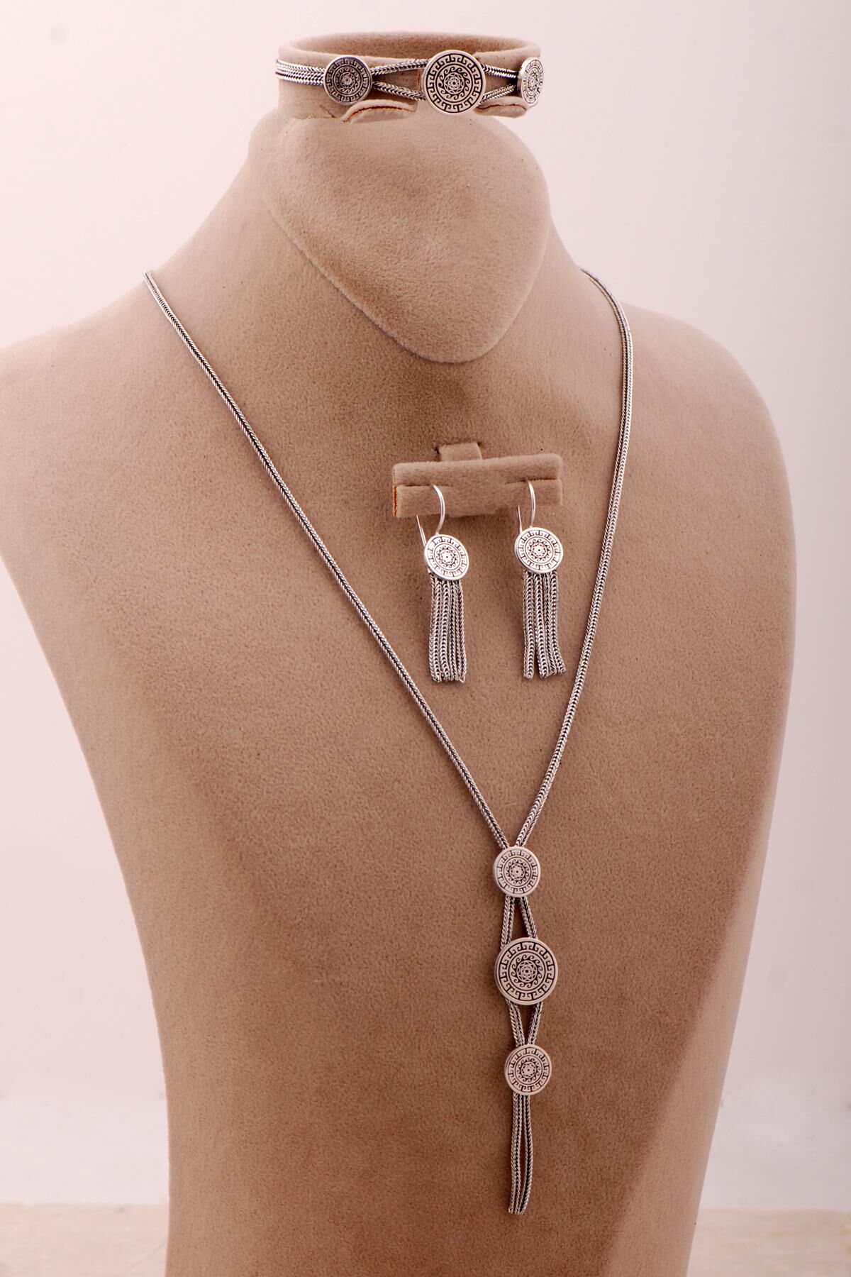 Midyat Hasır Örme Anadolu Motifli Gümüş Set 2711