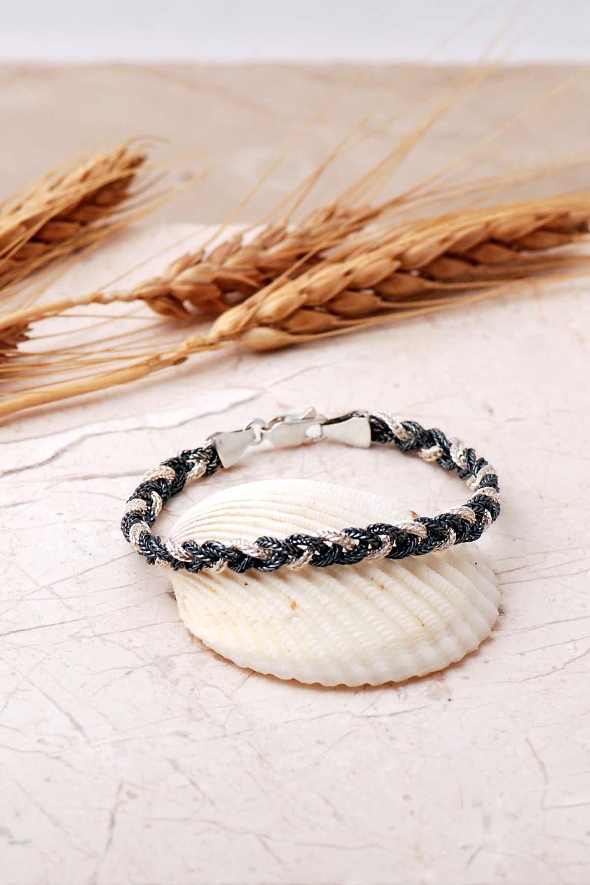 925 Ayar Hasır Örgü İki Renkli Gümüş Bileklik 4844