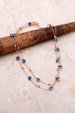 Dorika Nazar Boncuklu 60 Cm Rose Gümüş Kolye 7067