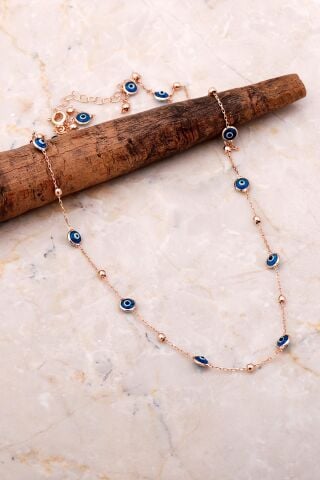 Dorika Nazar Boncuklu 52 Cm Rose Gümüş Kolye 7068