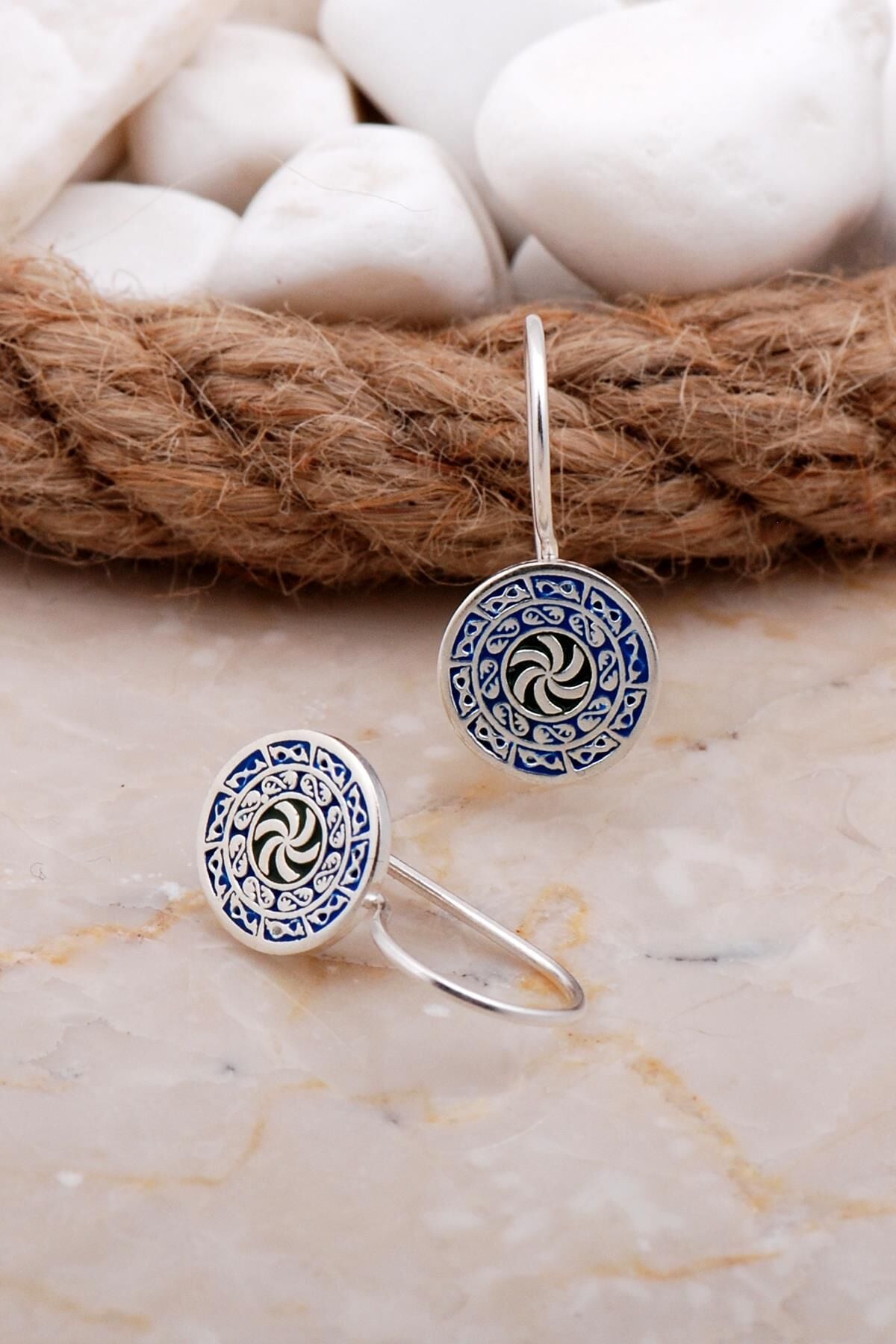 Mineli Elişi Gümüş Küpe 5918