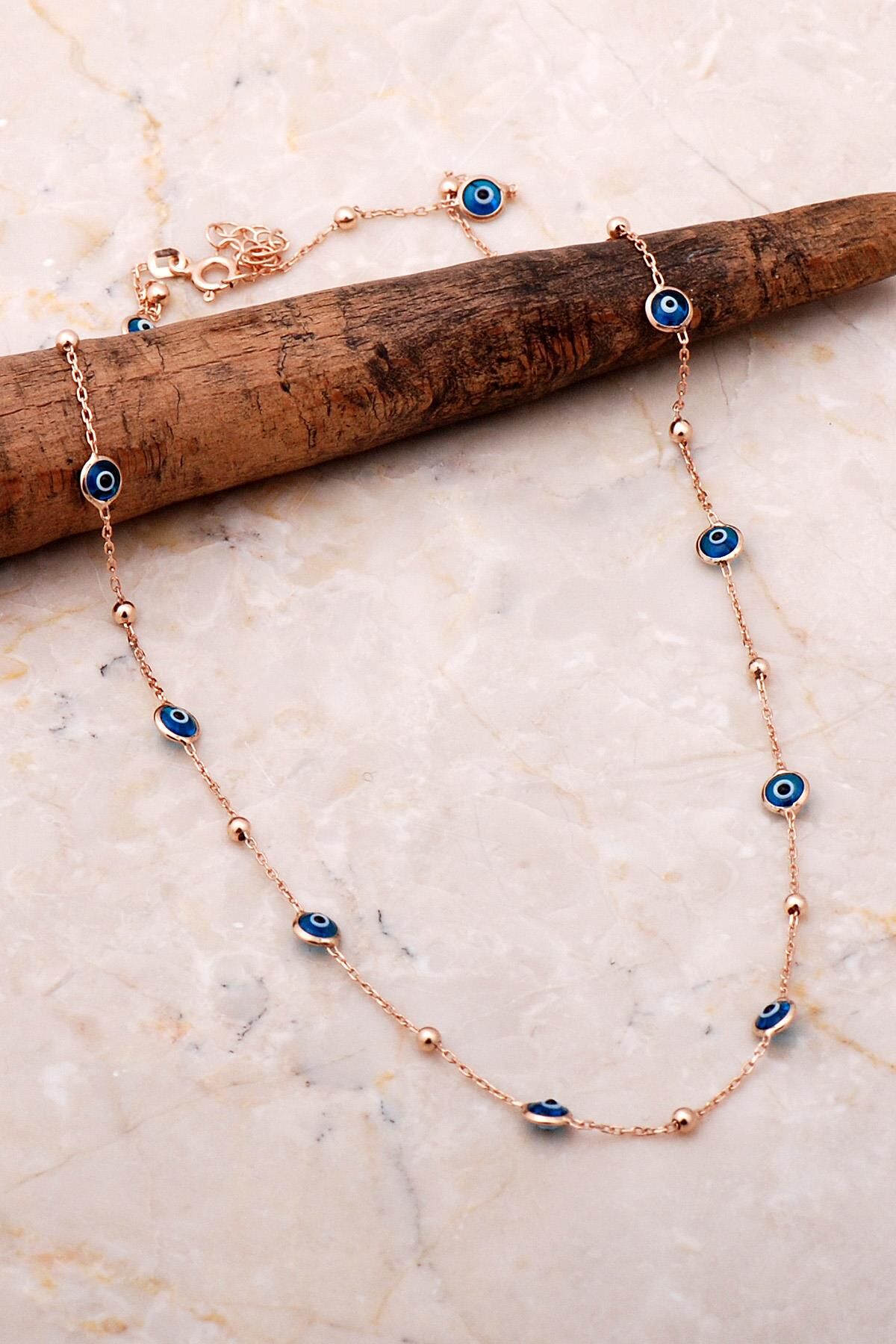 Dorika Nazar Boncuklu 47 Cm Rose Gümüş Kolye 7069