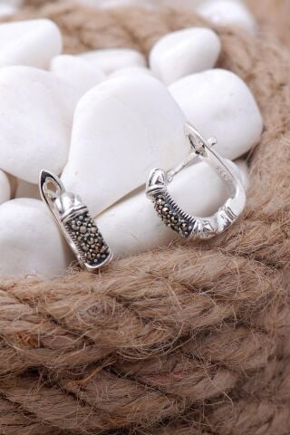 Markazit Taşlı Mini Gümüş Küpe 5662