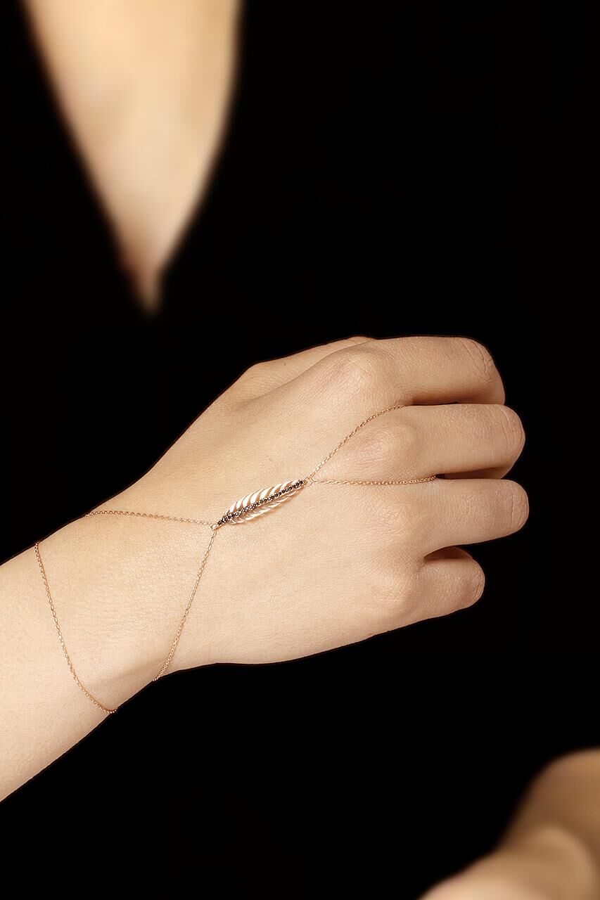 Rose Gümüş Yaprak Şahmeran Yüzüklü Bileklik 19