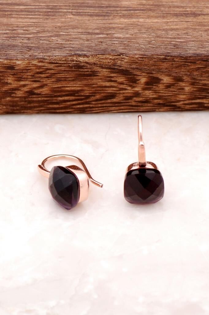 Ametist Taşlı Rose Gümüş Küpe 1533