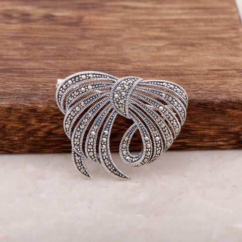 Markazit Taşlı Tasarım Gümüş Broş 255