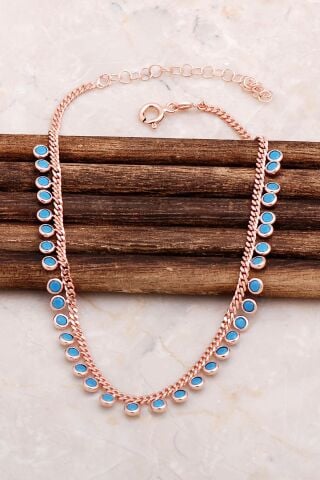 Turkuaz Taşlı Rose Gümüş Halhal 240