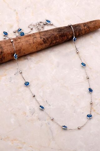 Dorika Nazar Boncuklu 52 Cm Gümüş Kolye 7073