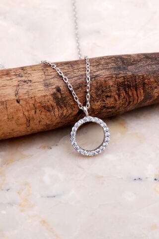 Halka Tamtur Zirkon Taşlı Rodyumlu Gümüş Kolye 7838