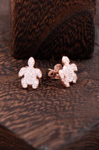 Kaplumbağa Tasarımlı Rose Gümüş Küpe 2373