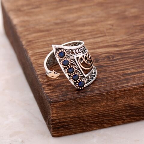 Safir Taşlı Telkari İşlemeli  Gümüş Yüzük 2509