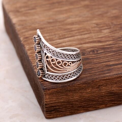 Safir Taşlı Telkari İşlemeli  Gümüş Yüzük 2509