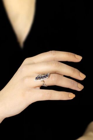 Safir Taşlı Telkari İşlemeli  Gümüş Yüzük 2509