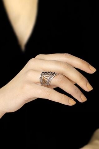 Safir Taşlı Telkari İşlemeli  Gümüş Yüzük 2509