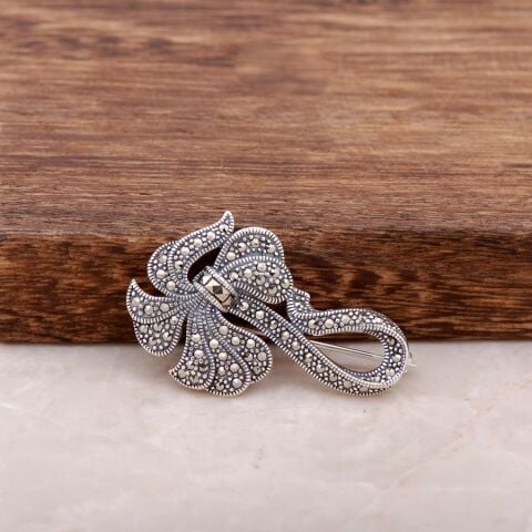 Markazit Taşlı Tasarım Gümüş Broş 257