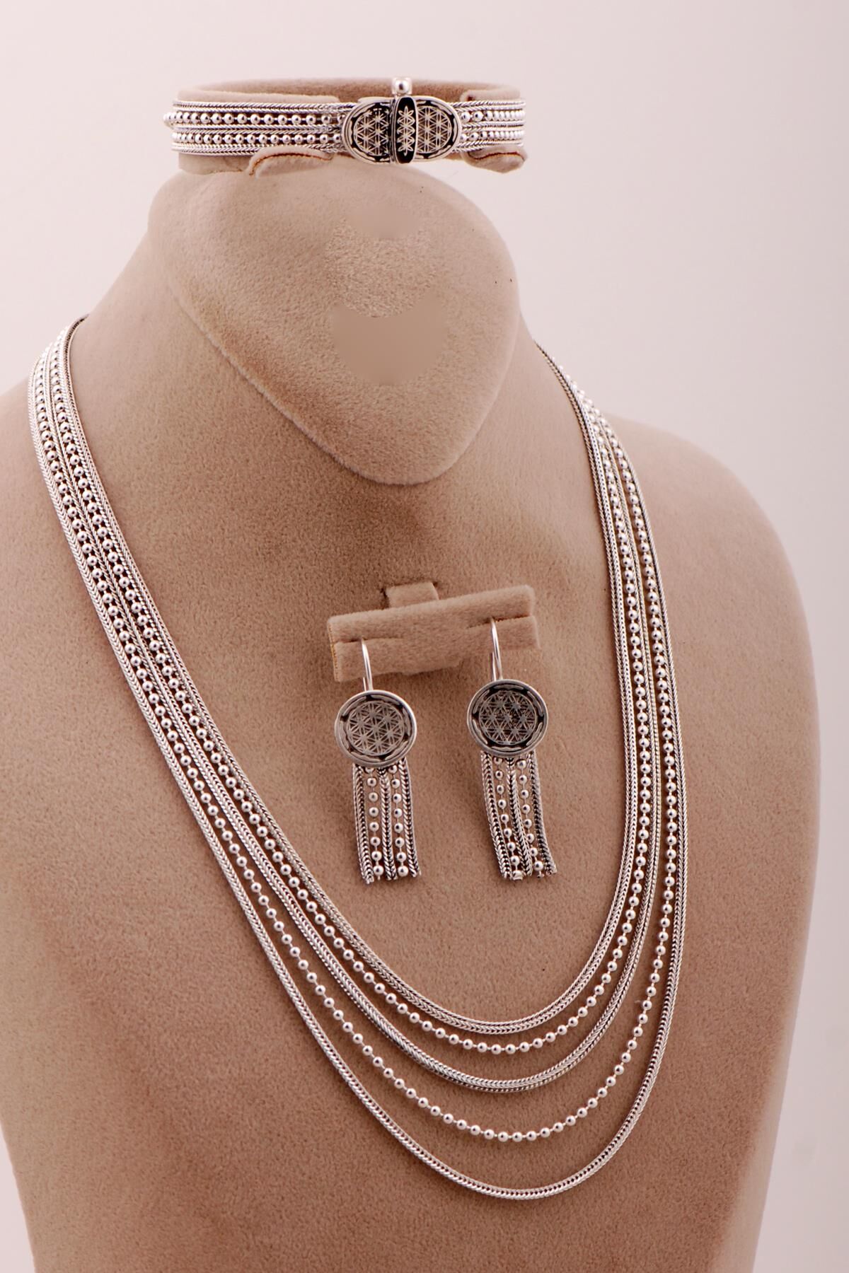 Yaşam Çiçeği Toplu Hasır Örgü Gümüş Set 2719