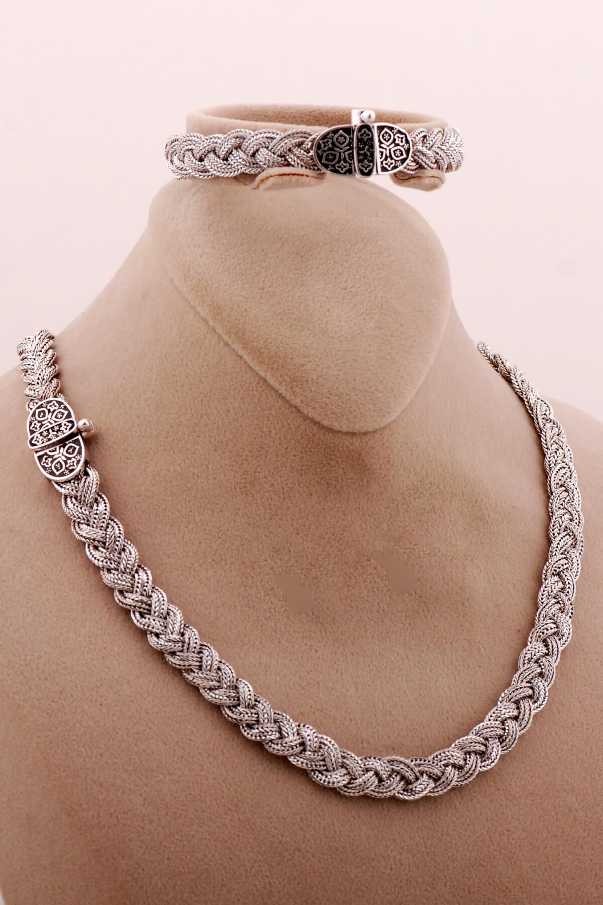 Hasır Örgü Telkari Anadolu Motifli Gümüş Set 2722