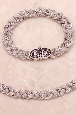 Hasır Örgü Telkari Anadolu Motifli Gümüş Set 2722