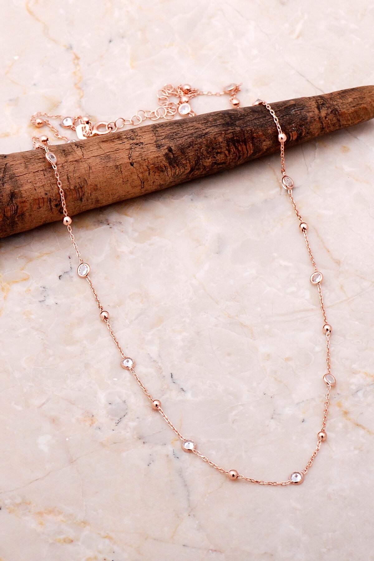 Dorissa Sıra Taşlı Rose Gümüş 53 Cm Kolye 7077