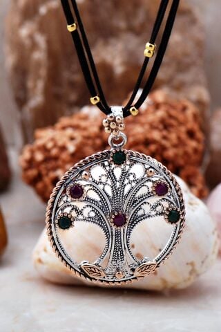 El Yapımı Hayat Ağacı Gümüş Telkari Kolye 953