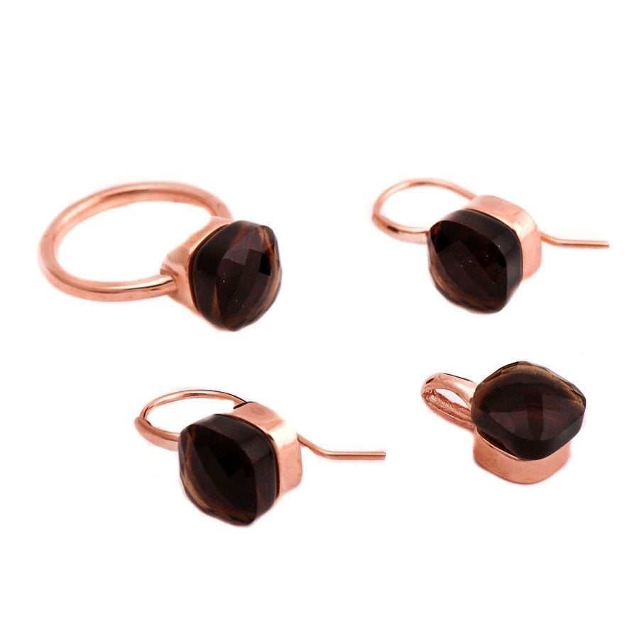 Topaz Taşlı Rose Gümüş Set 1417