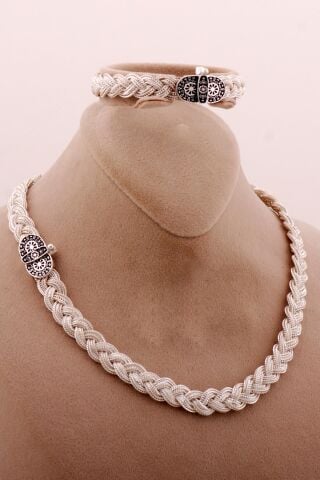 Midyat Hasır Örgü Anadolu Motifli 925 Ayar Gümüş Set 2721