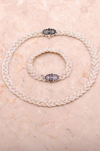 Midyat Hasır Örgü Anadolu Motifli 925 Ayar Gümüş Set 2721