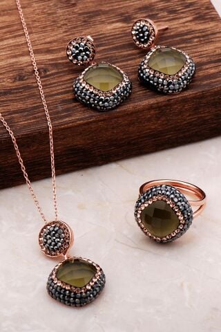 Dumanlı Kuvars Rose Gümüş Set 2070