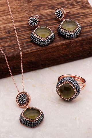 Dumanlı Kuvars Rose Gümüş Set 2070