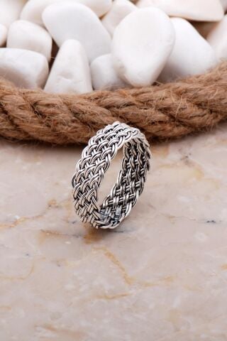 Örgü Tasarım Gümüş Yüzük 3688