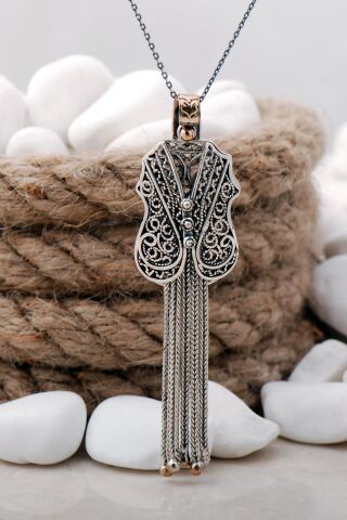 Püsküllü Kaftan Telkari Elişi Gümüş Kolye 7458