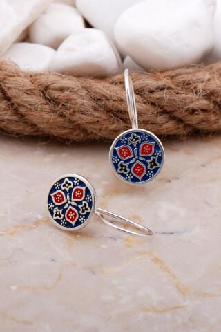 Anadolu Motifli Mineli Elişi Gümüş Küpe 5920