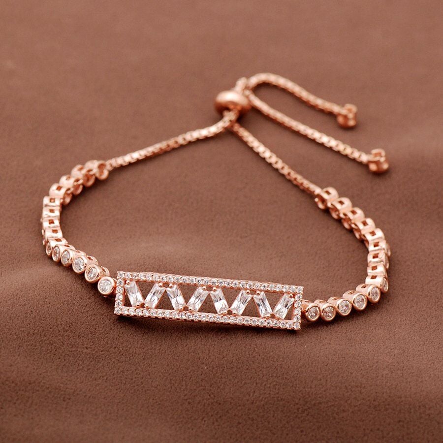 Baget Taşlı Su Yolu Tasarım Asansörlü Rose Gümüş Bileklik 1765