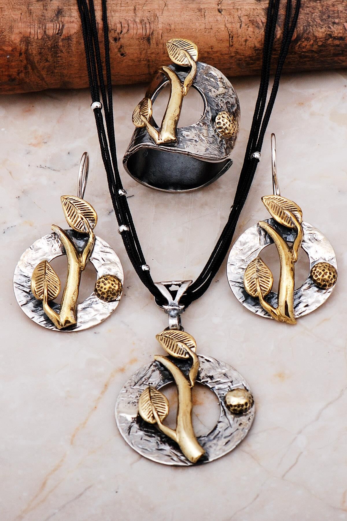 Laleli Tasarım Çekiç Dövme Elişi Gümüş Set 2259