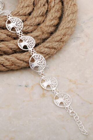 Midyat Telkari İşlemeli Elişi Yaşam Çiçeği Gümüş Bileklik 4683