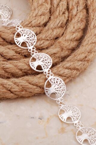 Midyat Telkari İşlemeli Elişi Yaşam Çiçeği Gümüş Bileklik 4683