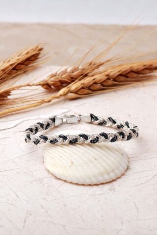 925 Ayar Hasır Örgü Çift Renkli Gümüş Bileklik 4845