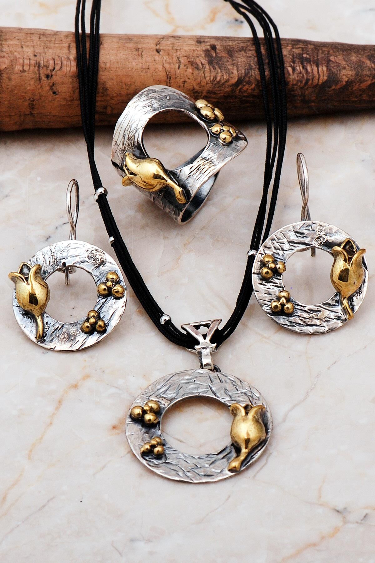 Laleli Tasarım Çekiç Dövme Elişi Gümüş Set 2260