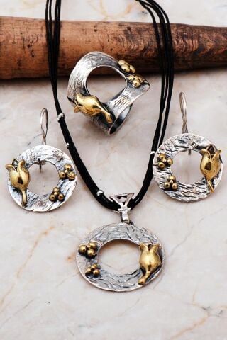 Laleli Tasarım Çekiç Dövme Elişi Gümüş Set 2260
