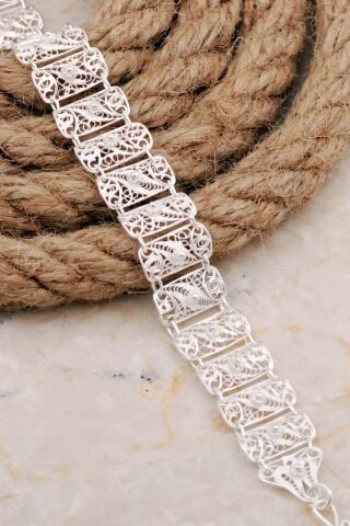 Midyat Telkari Sanatı İşlemeli Elişi Tasarım Gümüş Bileklik 4684