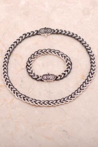 Midyat Hasır Örgü Anadolu Motifli 925 Ayar Gümüş Set 2723