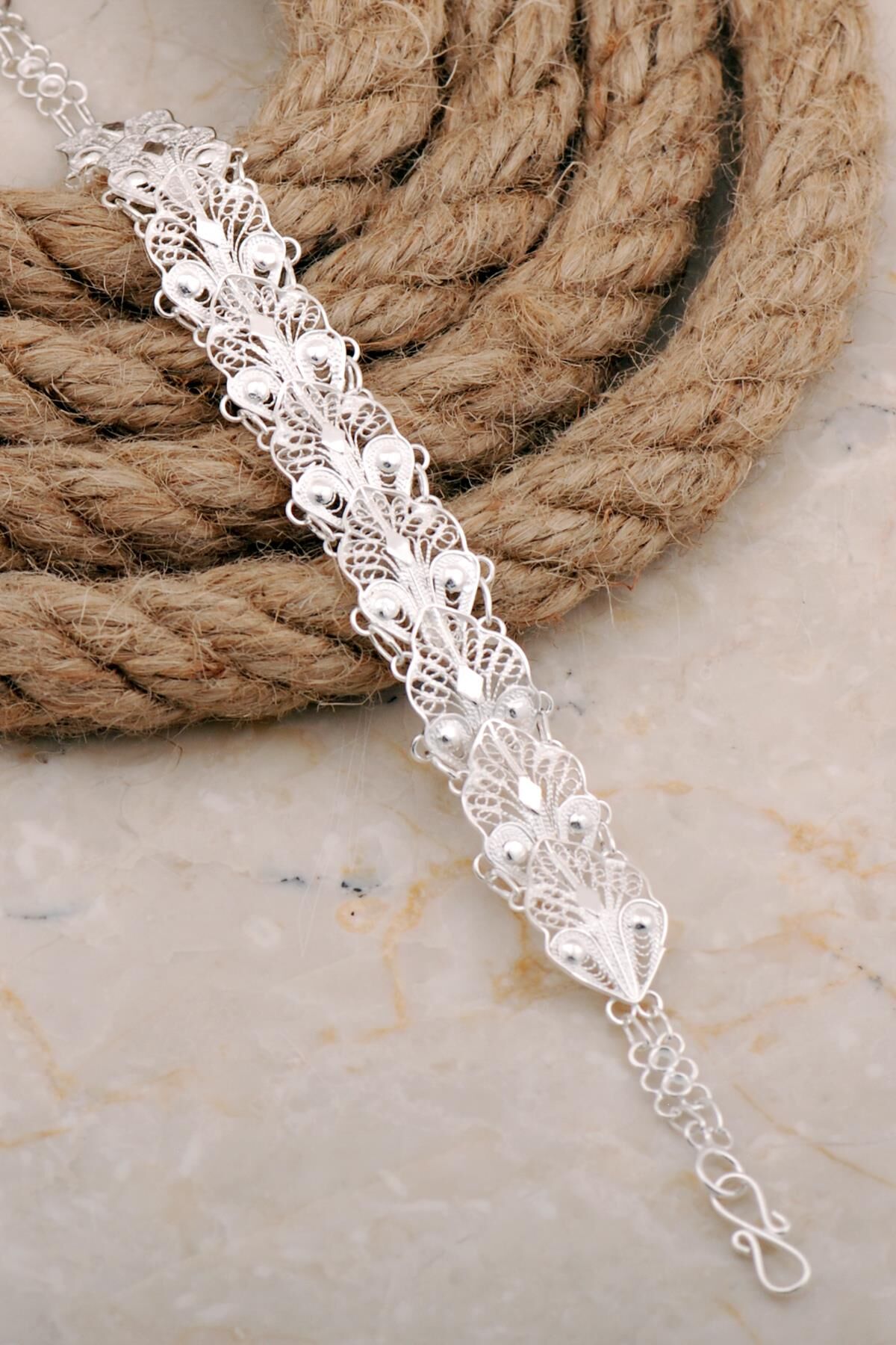 Midyat Telkari Sanatı İşlemeli Elişi Tasarım Gümüş Bileklik 4685