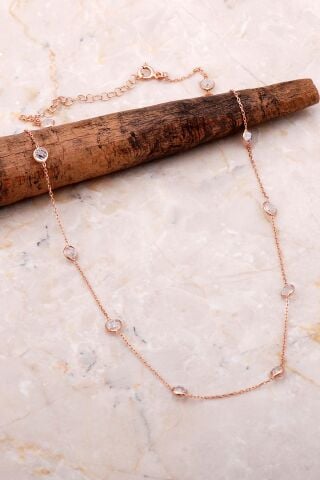 Sıra Taşlı Rose Gümüş Zincir 45 Cm Kolye 7083