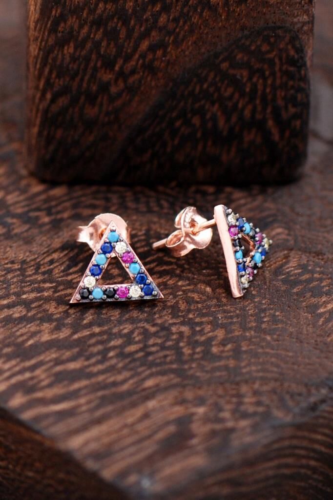 Üçgen Rose Gümüş Küpe 2383