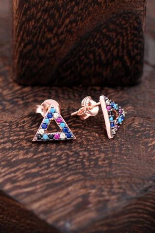 Üçgen Rose Gümüş Küpe 2383