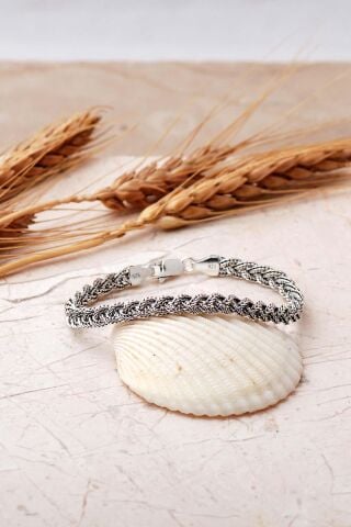 925 Ayar Hasır Örgü Eskitme Gümüş Bileklik 4846