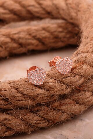 Kalp Mini Rose Gümüş Küpe 6204