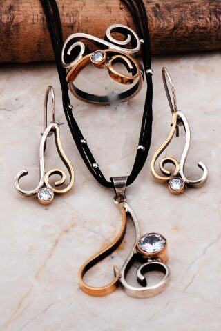 Kuvars Taşlı Tasarım Gümüş Set 2263