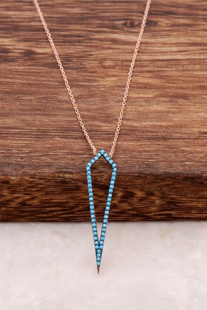 Nano Turkuaz Taşlı Rose Gümüş Kolye 1099