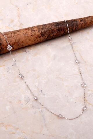 Sıra Taşlı 45 Cm Gümüş Zincir Kolye 7084